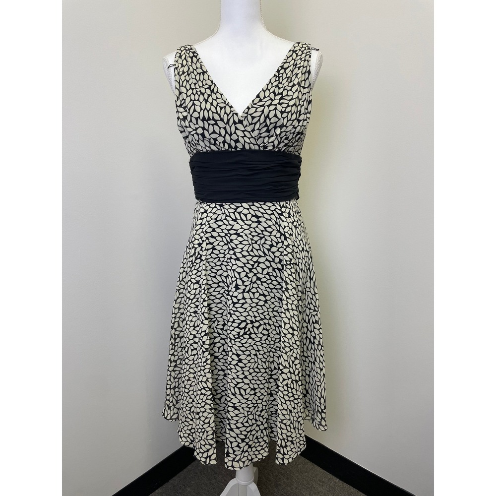 London Times Fit Flare Black White Leaf Print Dress 10Petite New Look Cocktail